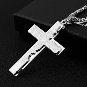 Lord's Prayer Pendant, stainless steel, wheat chain, silver, another view