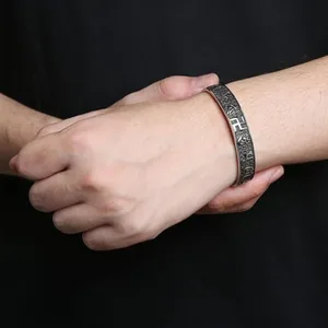 Tibetan Buddhist Open Bangle, stainless steel, 11 mm, another view