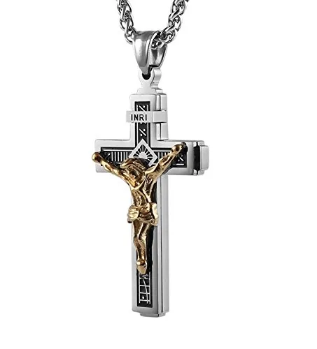 Catholic Jesus Christ Pendant, stainless steel, gold
