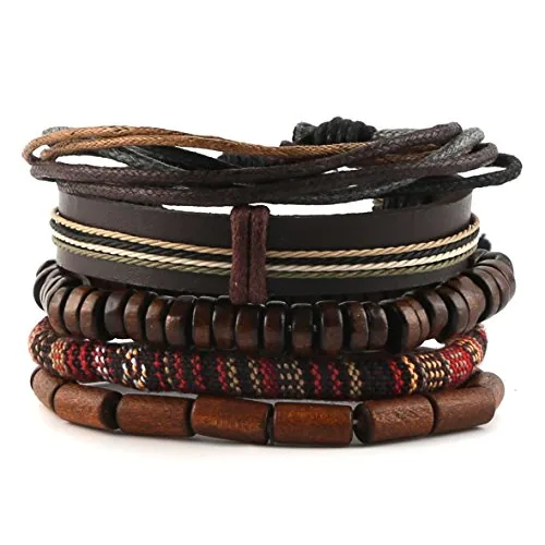 Hemp Cords Wood Bracelet, leather