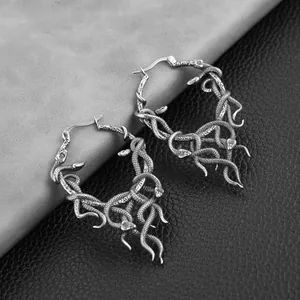 Octopus Snakes Gothic Hoop Earrings, stainless steel, another view