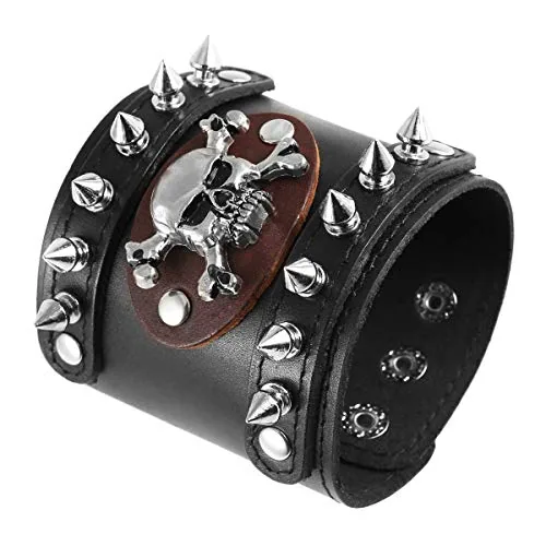 Metal Rivet Skull Wristband, leather