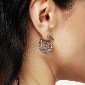Conch Scorpion Tail Stud Earrings, stainless steel, silver, another view