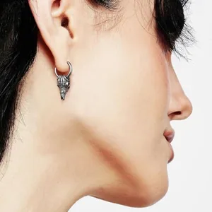 Skull Goat Head Earrings, stainless steel, another view