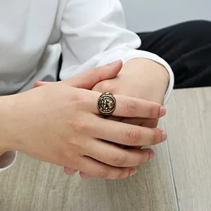 Lion Head Shield Ring, stainless steel, gold, another view