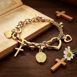 Saint Benedict Bracelet, gold-plated steel, gold, another view
