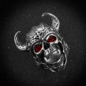 Eyes Skull Ring, stainless steel, red, another view