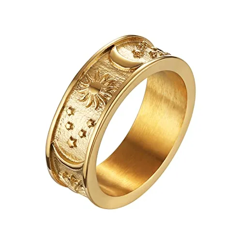 Moon Star Sun Ring, stainless steel, 8 mm