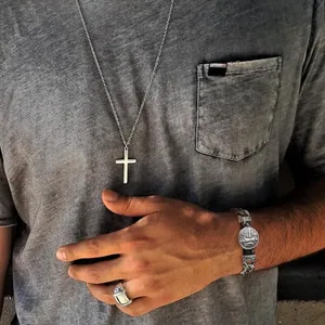 Armor Of God Bracelet, stainless steel, Cuban chain, red, another view