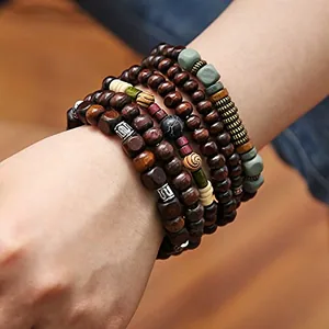 Hemp Cords Wood Bracelet, leather, another view