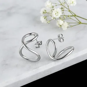 Infinity Twist Open Hoop Earrings, stainless steel, silver, another view
