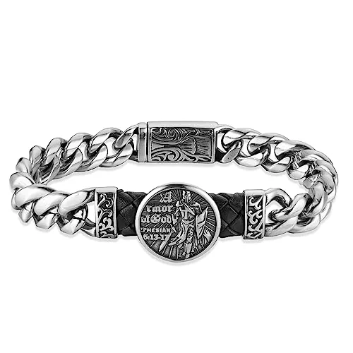 Armor Of God Bracelet, stainless steel, Cuban chain, red