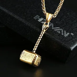 Thor Hammer Pendant, stainless steel, gold, another view