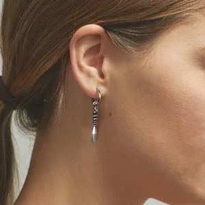 Sword Dangle Earrings, stainless steel, another view