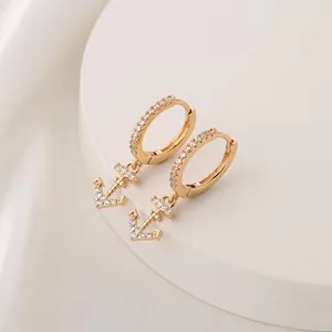 Nautical Anchor Dangle Earrings, gold-plated steel, gold, another view