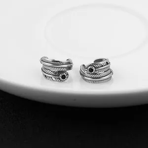 Feather Shaped Ear Cuffs, stainless steel, red, another view
