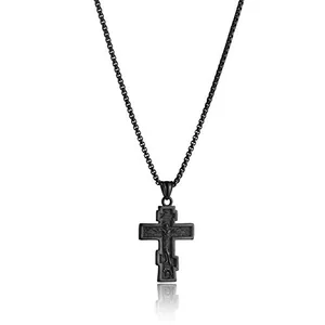 Orthodox Cross Crucifix Pendant, stainless steel, another view