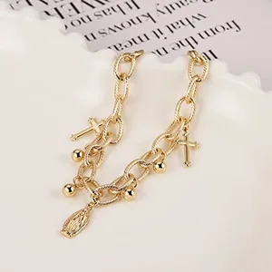 Dainty Bead Rosary, gold-plated steel, cable chain, gold, another view