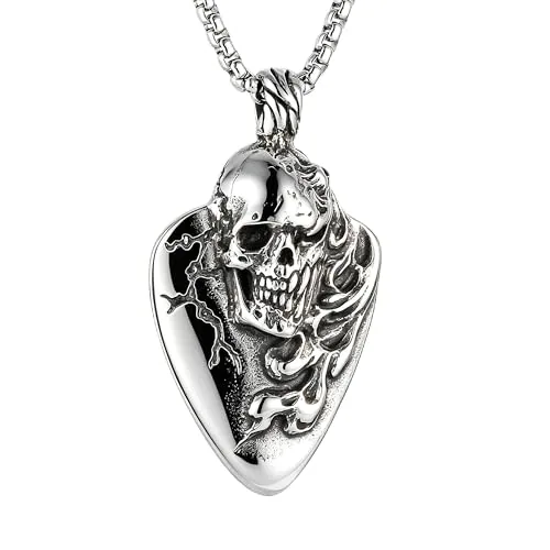 Skull Guitar Pick Pendant, stainless steel