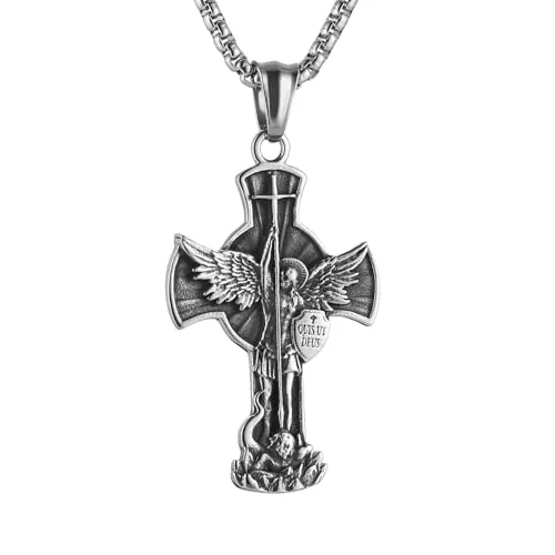 Michael Archangel Cross Pendant, stainless steel