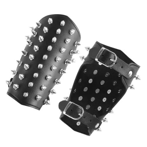 Metal Spike Studded Arm Guards, leather, black