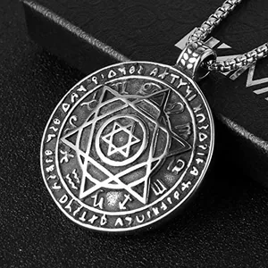 Seal Solomon Six-Pointed Pendant, stainless steel, 24 in, silver, another view