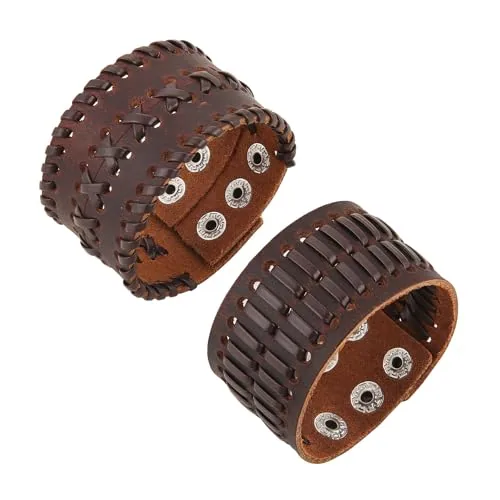 Retro Cuff Bracelet, leather, pack of 2, brown