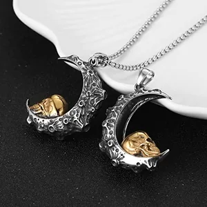 Moon Crescent Skull Pendant, stainless steel, silver, another view
