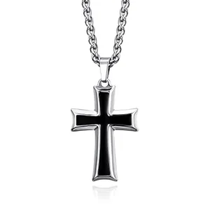 Cross Pendant, stainless steel, wheat chain, 24 in, another view
