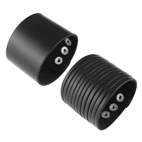 Punk Cuff Bracelet, leather, pack of 2, black
