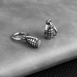 Grenade Dangle Drop Earrings, stainless steel, another view