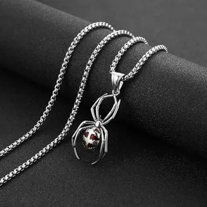 Spider Pendant, stainless steel, red, another view