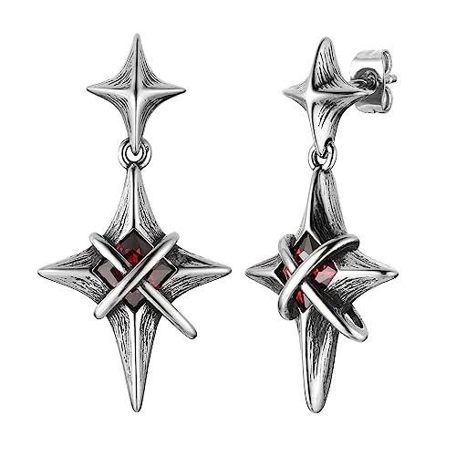 Crystal Star Stud Earrings, stainless steel, red