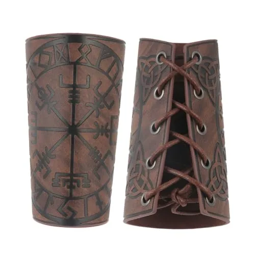 Viking Vegvisir Embossed Bracers, leather