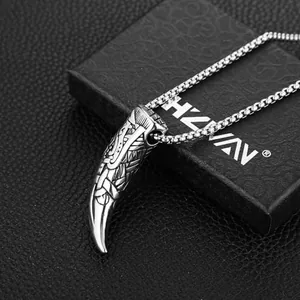 Viking Wolf Tooth Pendant, stainless steel, another view