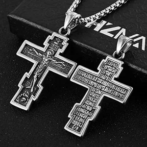 Orthodox Cross Crucifix Pendant, stainless steel, another view