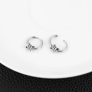 Barbed Wire Huggie Earrings, stainless steel, another view