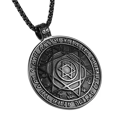 Seal Solomon Six-Pointed Pendant, stainless steel, black