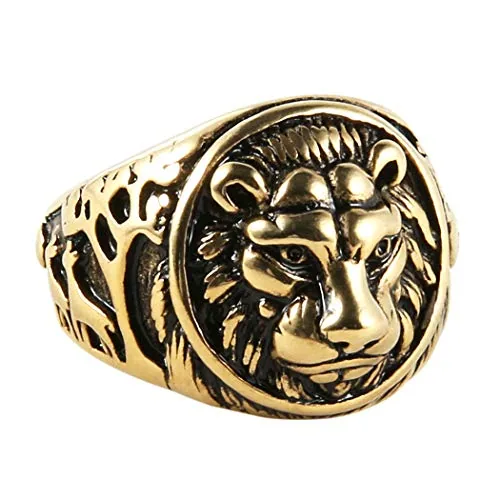 Lion Head Shield Ring, stainless steel, gold