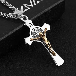 Benedict Crucifix Cross Pendant, stainless steel, another view