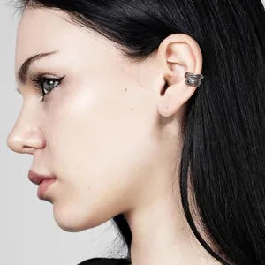 Feather Shaped Ear Cuffs, stainless steel, red, another view