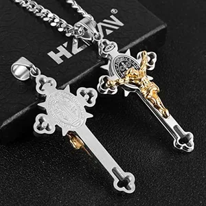 Benedict Crucifix Cross Pendant, stainless steel, another view