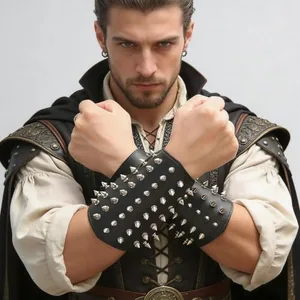 Metal Spike Studded Arm Guards, leather, black, another view