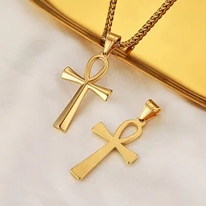 Coptic Ankh Pendant, stainless steel, rope chain, 22 in, gold, another view