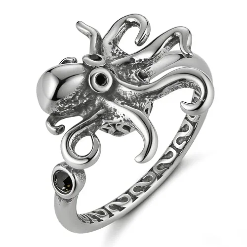 Octopus Fidget Spinner Ring, stainless steel