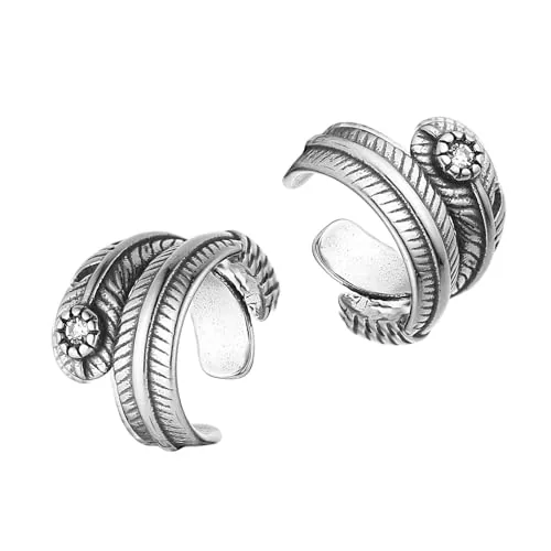 Feather Shaped Ear Cuffs, stainless steel, red