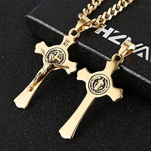 Benedict Crucifix Cross Pendant, stainless steel, another view