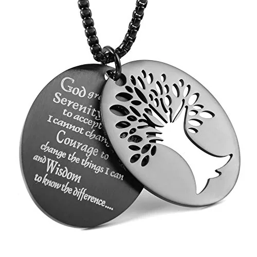 Tree Of Life Pendant, stainless steel, black