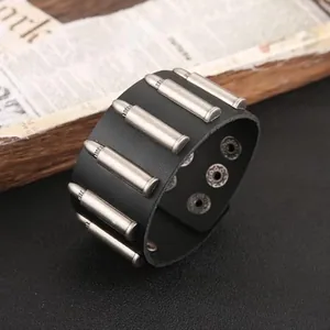 Bullet Cuff Bracelet, leather, black, another view