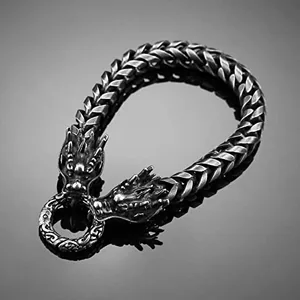 Dragon Head Bangle, stainless steel, Cuban chain, black, another view